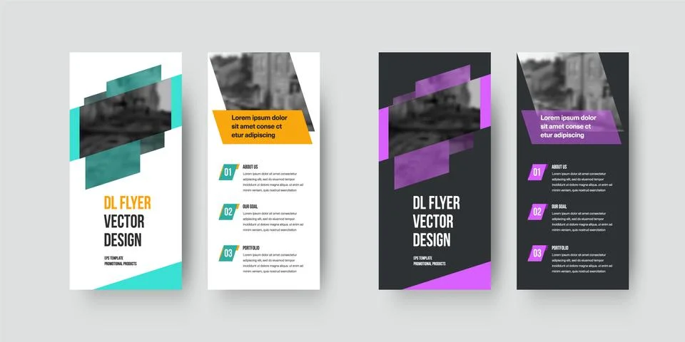 Vector dl flyer template with color design isolated on white and black backgr Stock Illustration