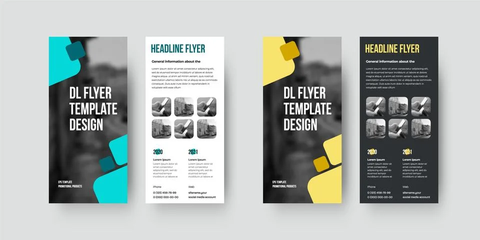 Vector dl flyer template with color design isolated on white and black backgr Stock Illustration