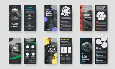 Vector dl flyer template with colored geometric elements, place for photo, on Stock Illustration