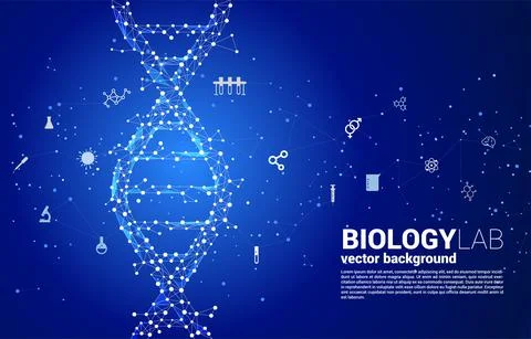 Vector DNA genetic structure from dot connect line polygon with icon. backgro Stock Illustration