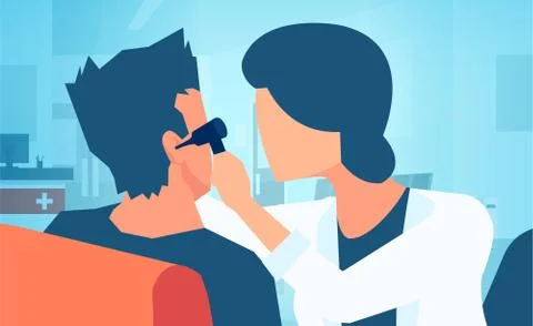 Vector of a doctor checking patients ear with otoscope during medical exam Stock Illustration