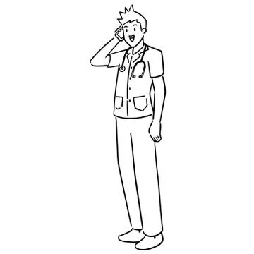 Vector of doctor using smartphone Stock Illustration