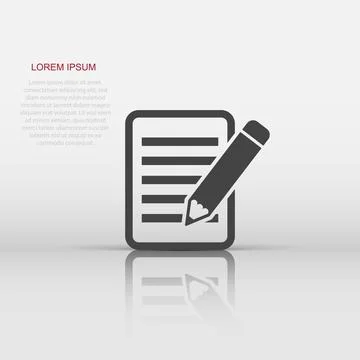 Vector document with pencil icon in flat style. Note with pen sign illustra.. Stock Illustration