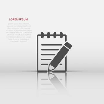 Vector document with pencil icon in flat style. Note with pen sign illustra.. Stock Illustration