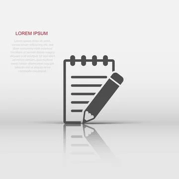 Vector document with pencil icon in flat style. Note with pen sign illustra.. Stock Illustration