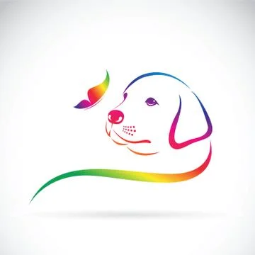 Vector of dog and butterfly on white background. logo Stock Illustration