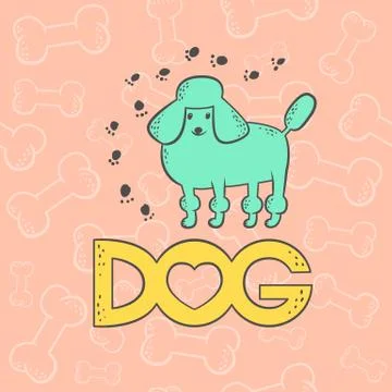 Vector dog cute poodle funny caricature animal cartoon character. Contour flat Stock Illustration