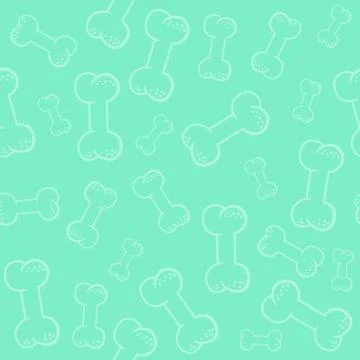 Vector dog funny seamless pattern background with bones. Contour turquoise Stock Illustration