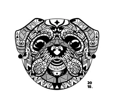 Vector dog pug style zentangle. Stock Illustration