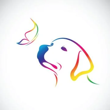 Vector of dog(labrador) and butterfly on white background. Pet Animal. Stock Illustration