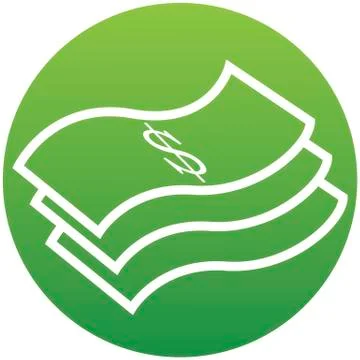 Vector Dollar Bill Flat Icon of a set. Bank note symbol on green gradient Illustrazione stock