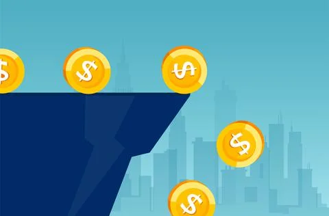 Vector of dollar coins falling down of the cliff Stock Illustration