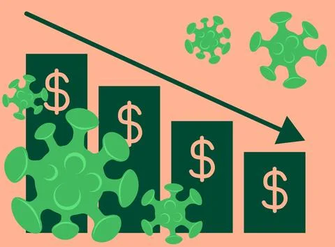 Vector Dollar Currency fall chart during COVID-19. Economic crisis and pandem Stock Illustration