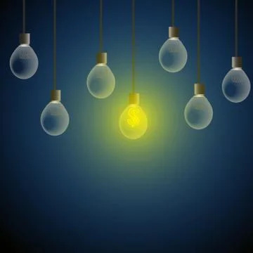 Vector : Dollar sign in lightbulb on blue background Stock Illustration