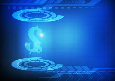 Vector : Dollar signs on abstract circle and arrow on blue background Stock Illustration