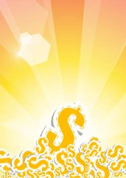 Vector : Dollar signs and len flare on orange background Illustrazione stock