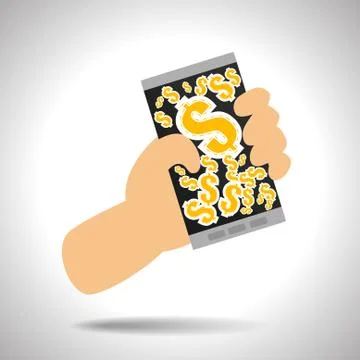 Vector : Dollar signs in cell phone on hand Stock Illustration