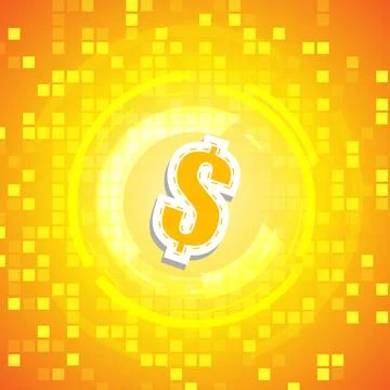 Vector : Dollar symbol with abstract square on yellow background Stock Illustration