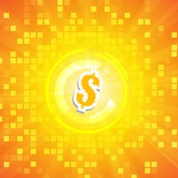 Vector : Dollar symbol with abstract square on yellow background Stock Illustration