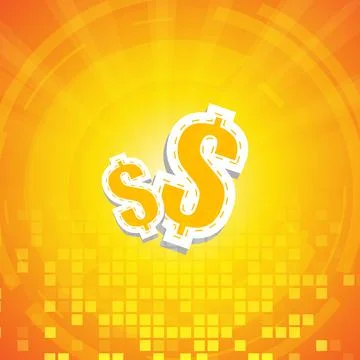 Vector : Dollar symbol with abstract square on yellow background Stock Illustration