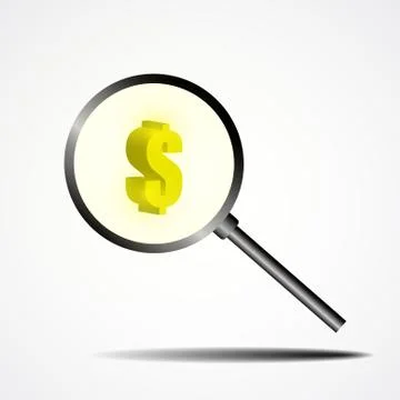 Vector : Dollars symbol in magnifier with shadow on white background Stock Illustration