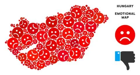 Vector Dolor Hungary Map Composition of Sad Smileys Stock Illustration