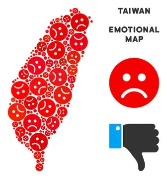 Vector Dolor Taiwan Island Map Composition of Sad Emojis Stock Illustration