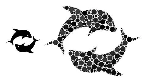 Vector Dolphin Pair Collage of Small Circles Ilustração Stock