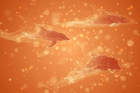 Vector dolphins on a bright background with highlights, dots and lights. Stock Illustration