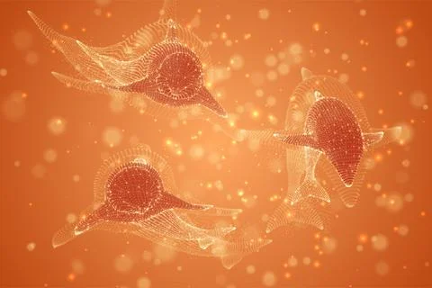 Vector dolphins on a bright background with highlights, dots and lights. イラスト素材