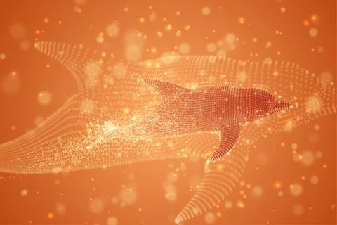 Vector dolphins on a bright background with highlights, dots and lights. Illustrazione stock