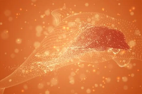 Vector dolphins on a bright background with highlights, dots and lights. Illustrazione stock