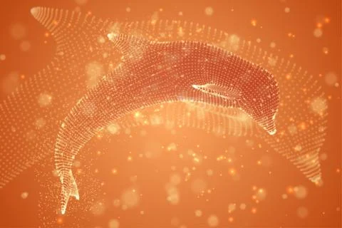 Vector dolphins on a bright background with highlights, dots and lights. Stock Illustration