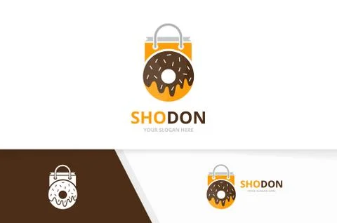 Vector donut and shop logo combination. Doughnut and sale symbol or icon. Unique Stock Illustration