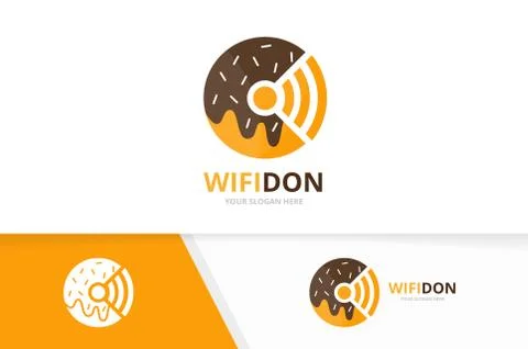 Vector donut and wifi logo combination. Doughnut and signal symbol or icon Stock Illustration