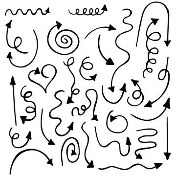 Vector doodle arrows, hand drawn black set on white background Stock Illustration
