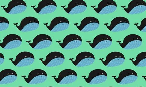 Vector doodle backdrop with whales. Doodle illustration of whales in seamless Stock Illustration