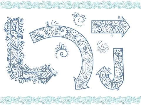 Vector doodle blue leaves and set arrrows Stock Illustration