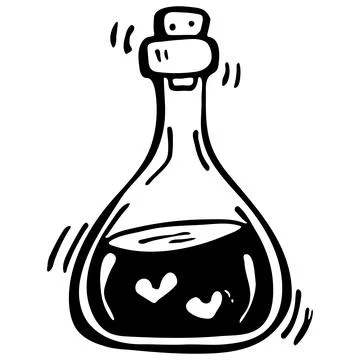 Vector doodle bottle of magic love potion. and drawn illustration Stock Illustration