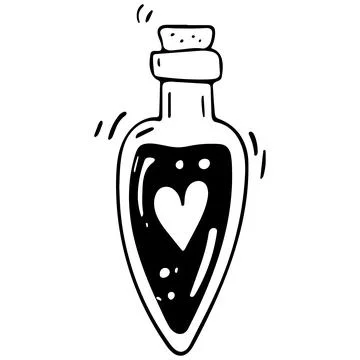 Vector doodle bottle of magic love potion. Hand drawn illustration Stock Illustration