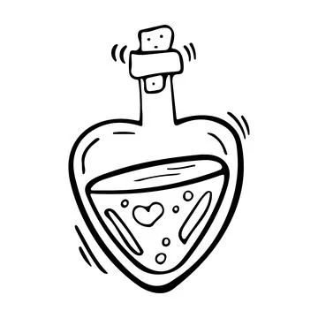 Vector doodle bottle of magic love potion. Witchcraft glass bottle. Alchemy Stock Illustration