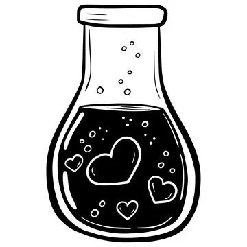 Vector doodle bottle of magic love potion. and drawn illustration. Hearts in jar Stock Illustration