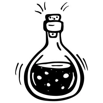 Vector doodle bottle of magic potion. and drawn illustration Illustrazione stock