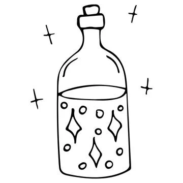 Vector doodle bottle of magic potion. Hand drawn illustration Stock Illustration