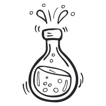 Vector doodle bottle of magic potion. Witchcraft glass bottle. Alchemy elixir in Stock Illustration