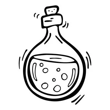 Vector doodle bottle of magic potion. Witchcraft glass bottle. Alchemy elixir in Stock Illustration