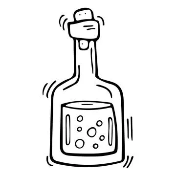 Vector doodle bottle of magic potion. Witchcraft glass bottle. Alchemy elixir in Stock Illustration