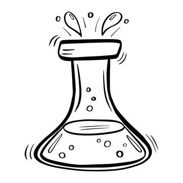 Vector doodle bottle of magic potion. Witchcraft glass bottle. Alchemy elixir in Stock Illustration