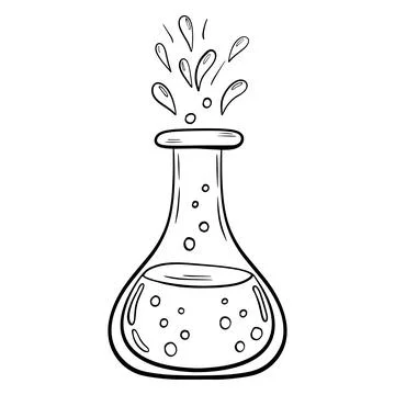 Vector doodle bottle of magic potion. Witchcraft glass bottle. Alchemy elixir in Stock Illustration