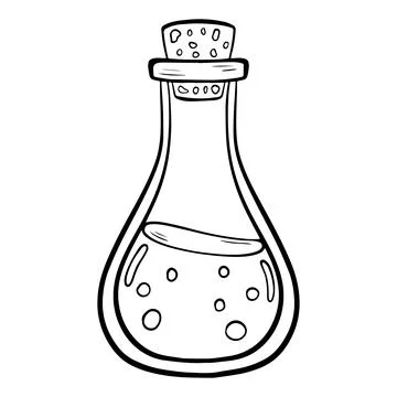 Vector doodle bottle of magic potion. Witchcraft glass bottle. Alchemy elixir in Stock Illustration